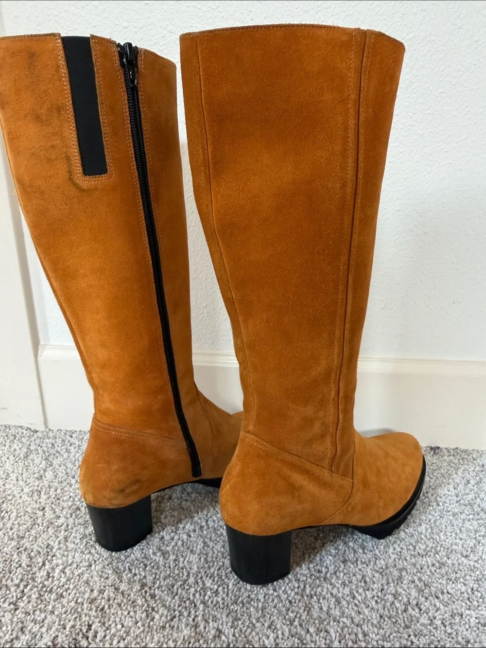 Knee Hi Suede Boots in Cognac Tan